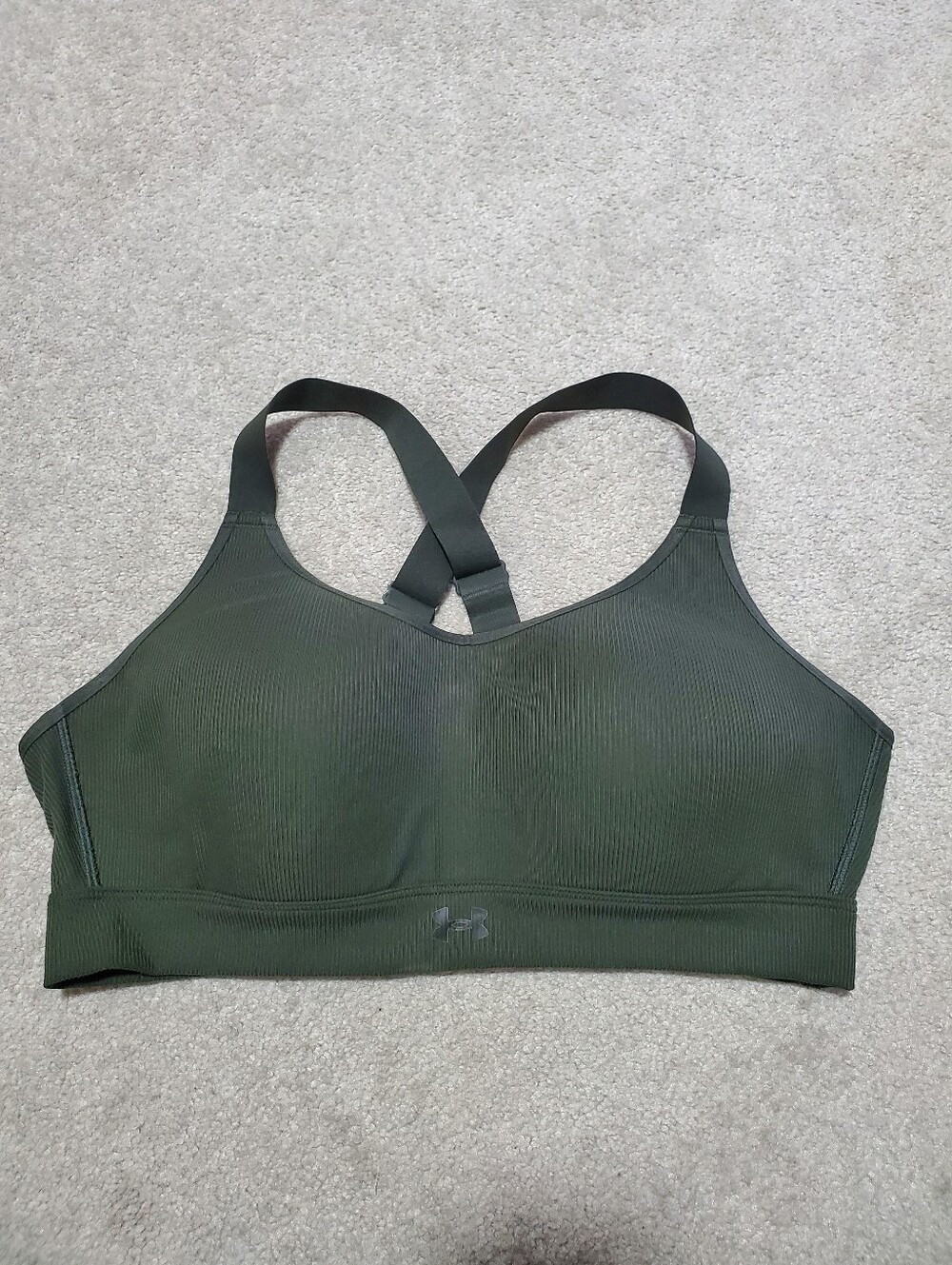 UNDER ARMOUR Infiniti 2.0 High Impact Sports Bra Green Large Pullover Ribbed Gym